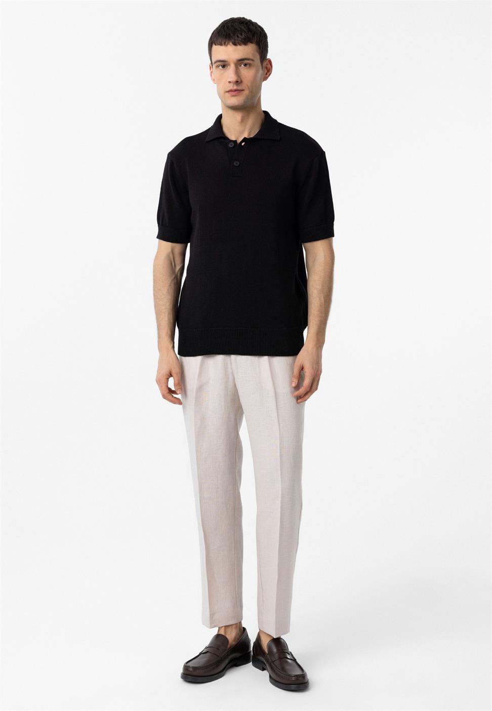 Antioch Siyah 100% Pamuk Polo Yaka Triko T-Shirt