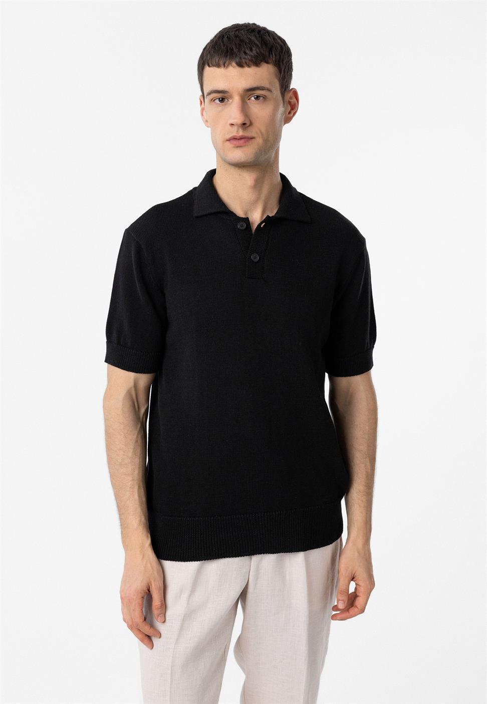 Antioch Siyah 100% Pamuk Polo Yaka Triko T-Shirt