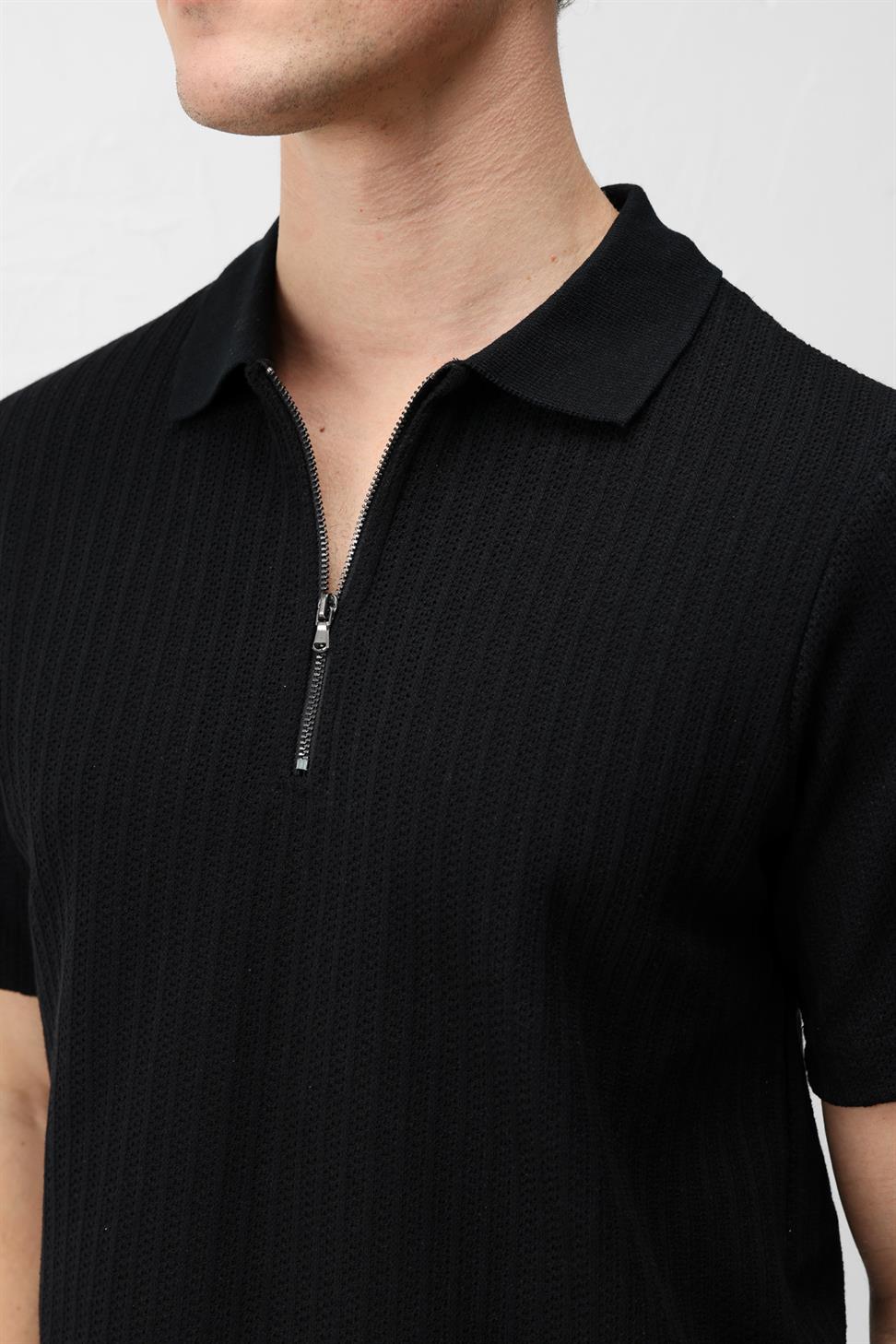Textured Knit Polo Neck Mens T-Shirt
