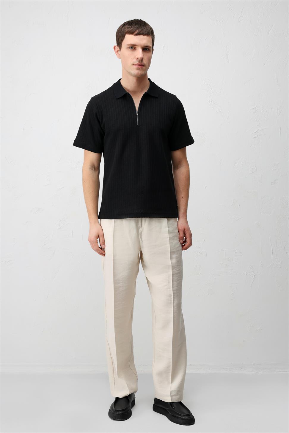 Textured Knit Polo Neck Mens T-Shirt