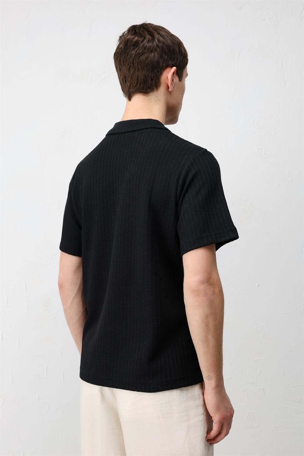 Textured Knit Polo Neck Mens T-Shirt