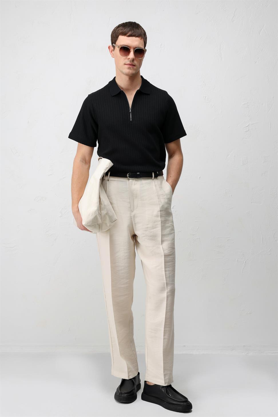 Textured Knit Polo Neck Mens T-Shirt