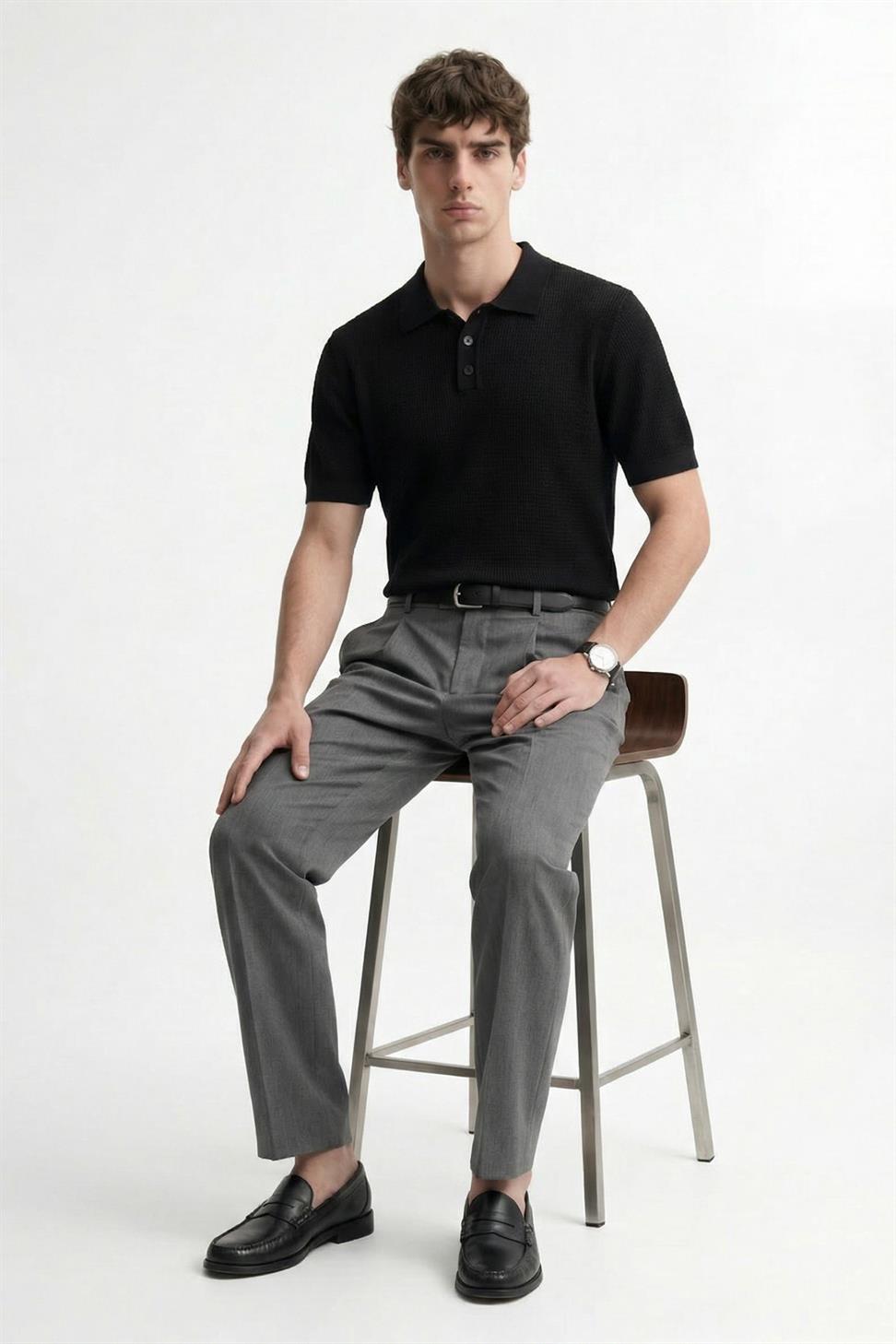 تي شيرت رجالي بياقة بولو بنسيج محبوك