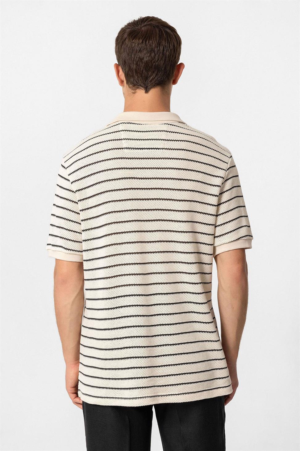 Antioch Siyah Apaş Yaka Çizgili Örme Erkek T-Shirt