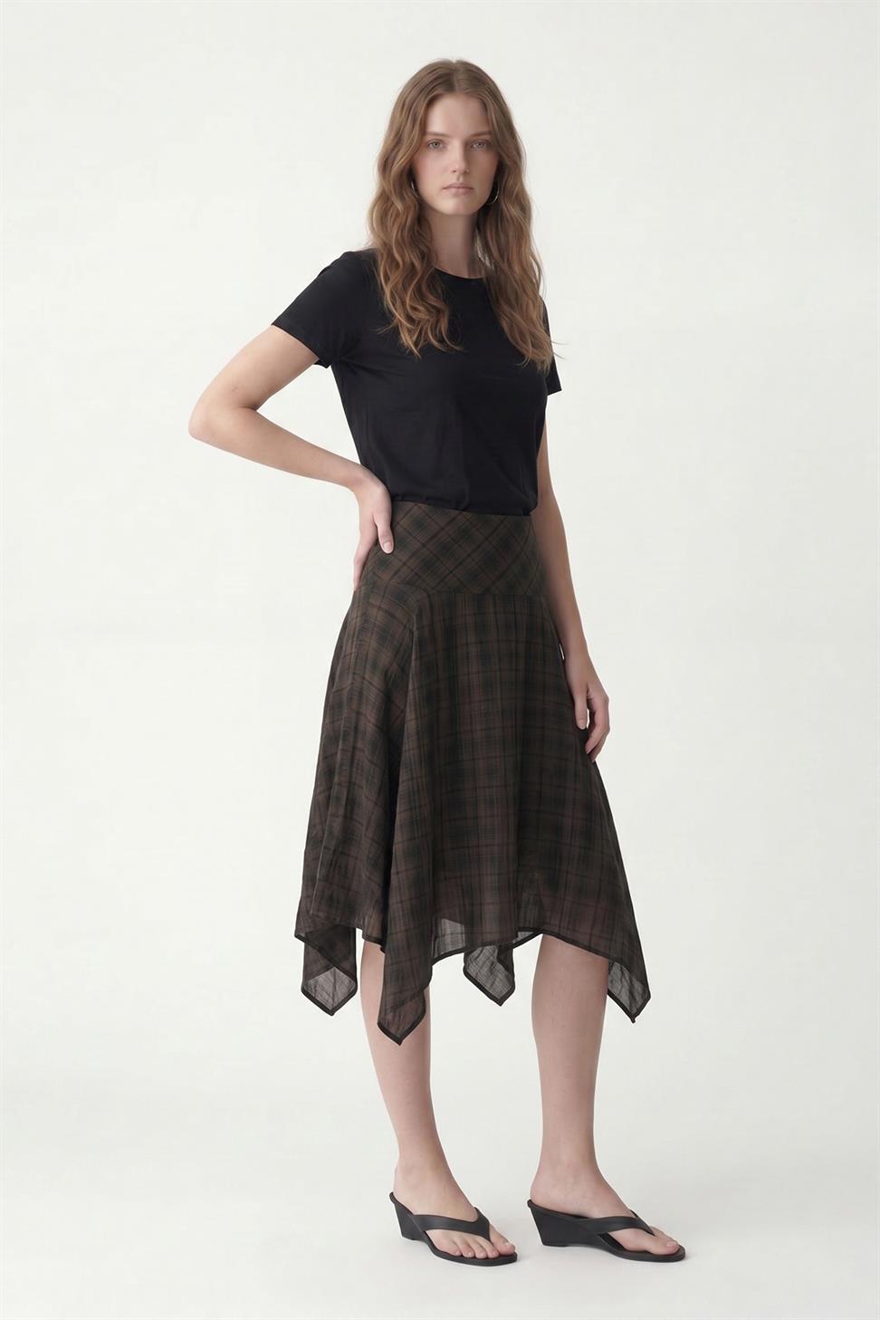 Womens Asymmetrical Plaid Skirt