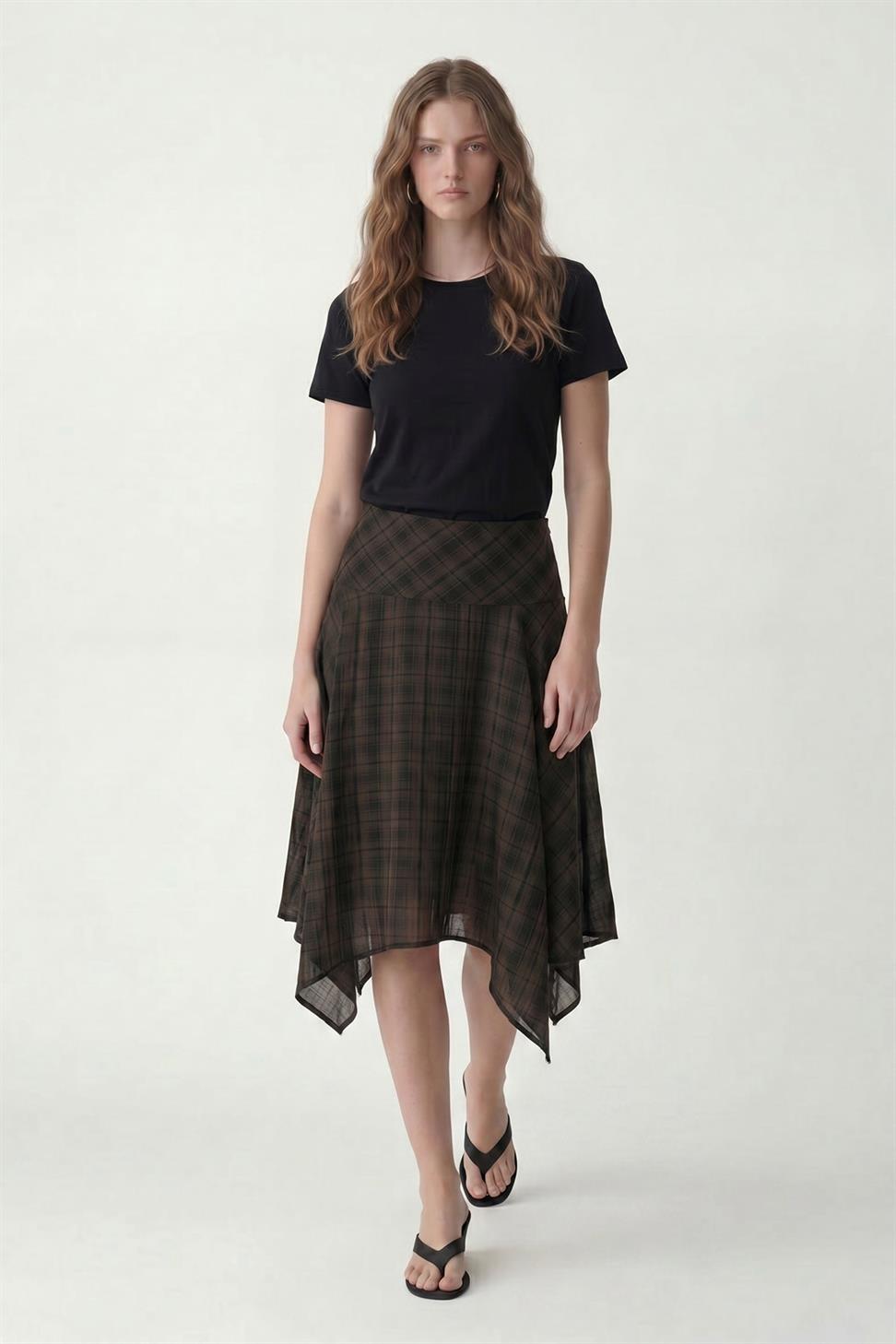Womens Asymmetrical Plaid Skirt