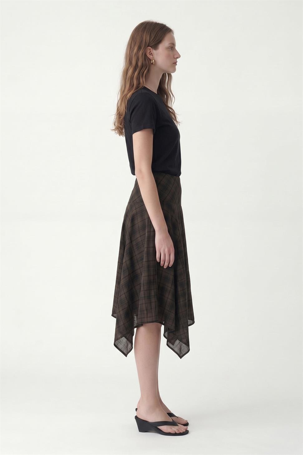 Womens Asymmetrical Plaid Skirt