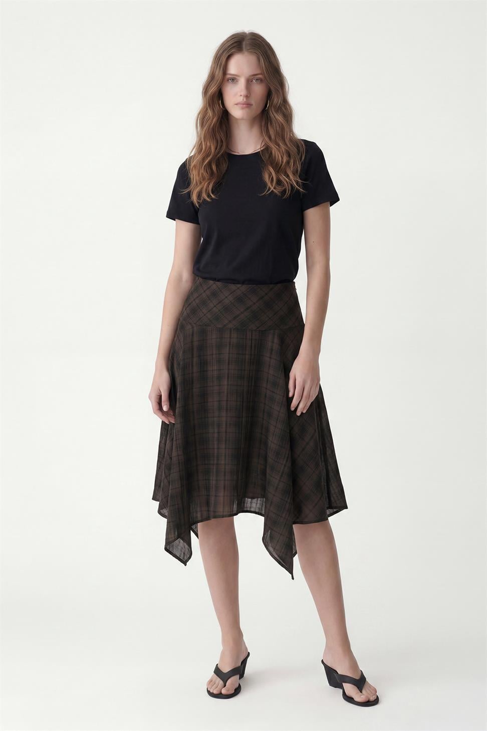 Womens Asymmetrical Plaid Skirt
