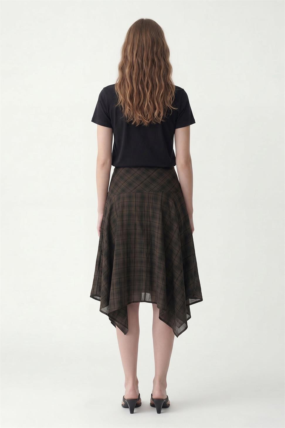 Womens Asymmetrical Plaid Skirt