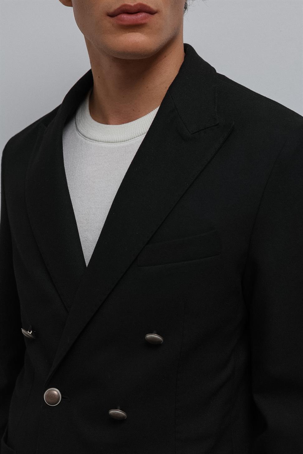 سترة بليزر رجالية مزدوجة الصدر بدون بطانة