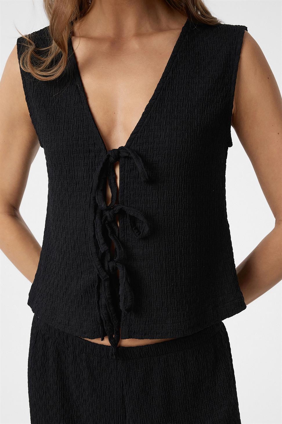 Antioch Siyah Bağ Detaylı Dokulu Kadın Takım