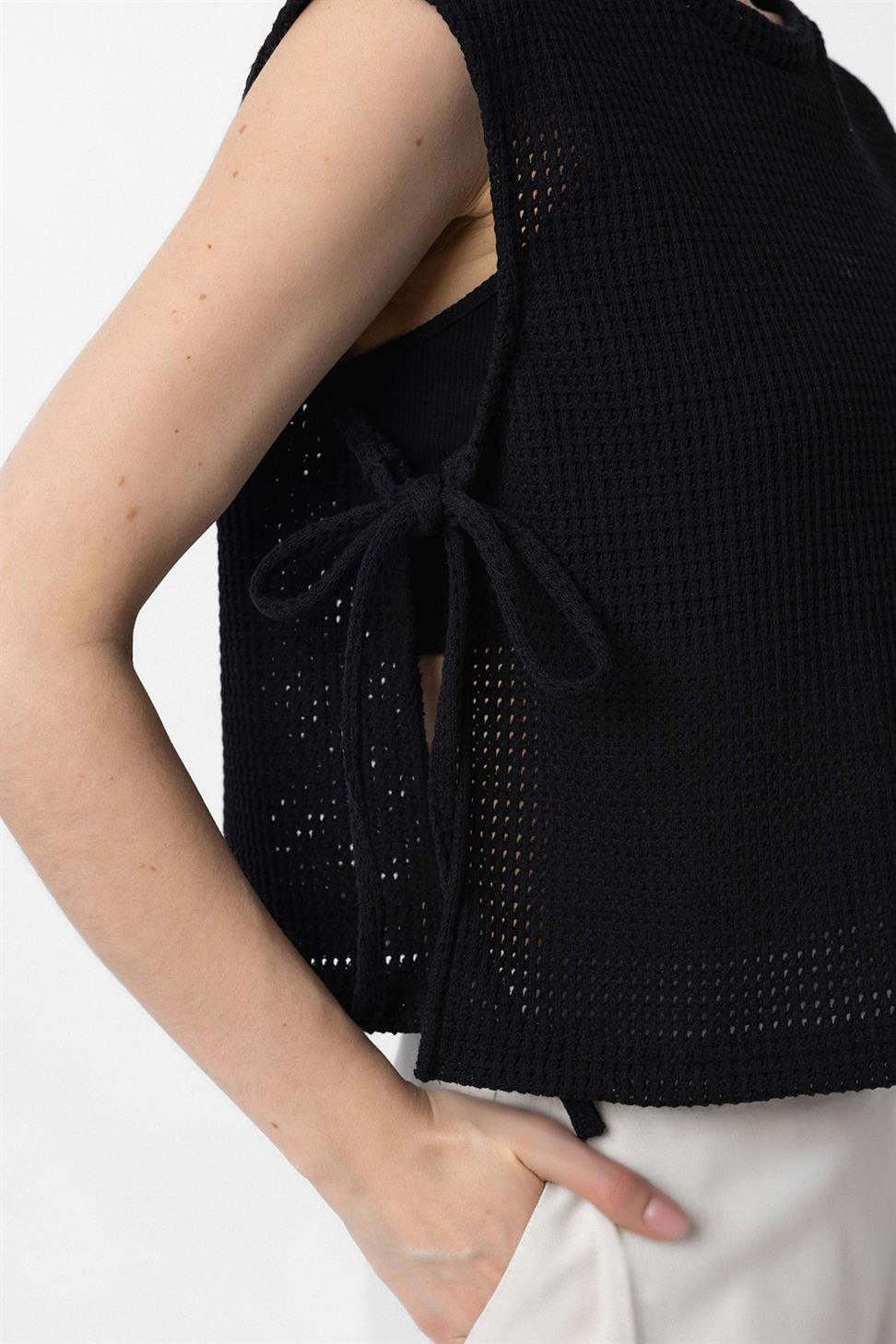 Antioch Siyah Bağcıklı Örgü Dokulu Kadın Top