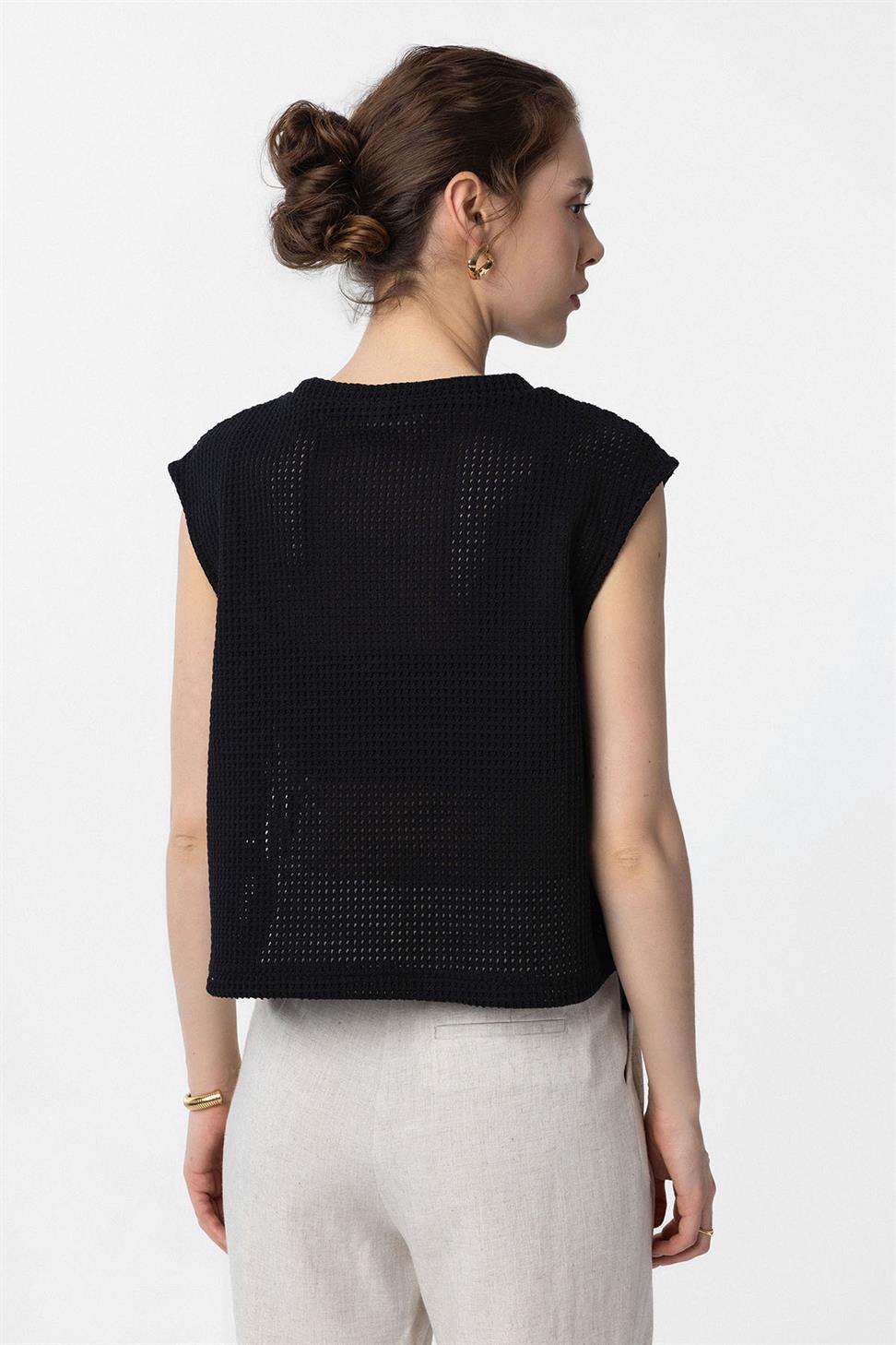 Antioch Siyah Bağcıklı Örgü Dokulu Kadın Top