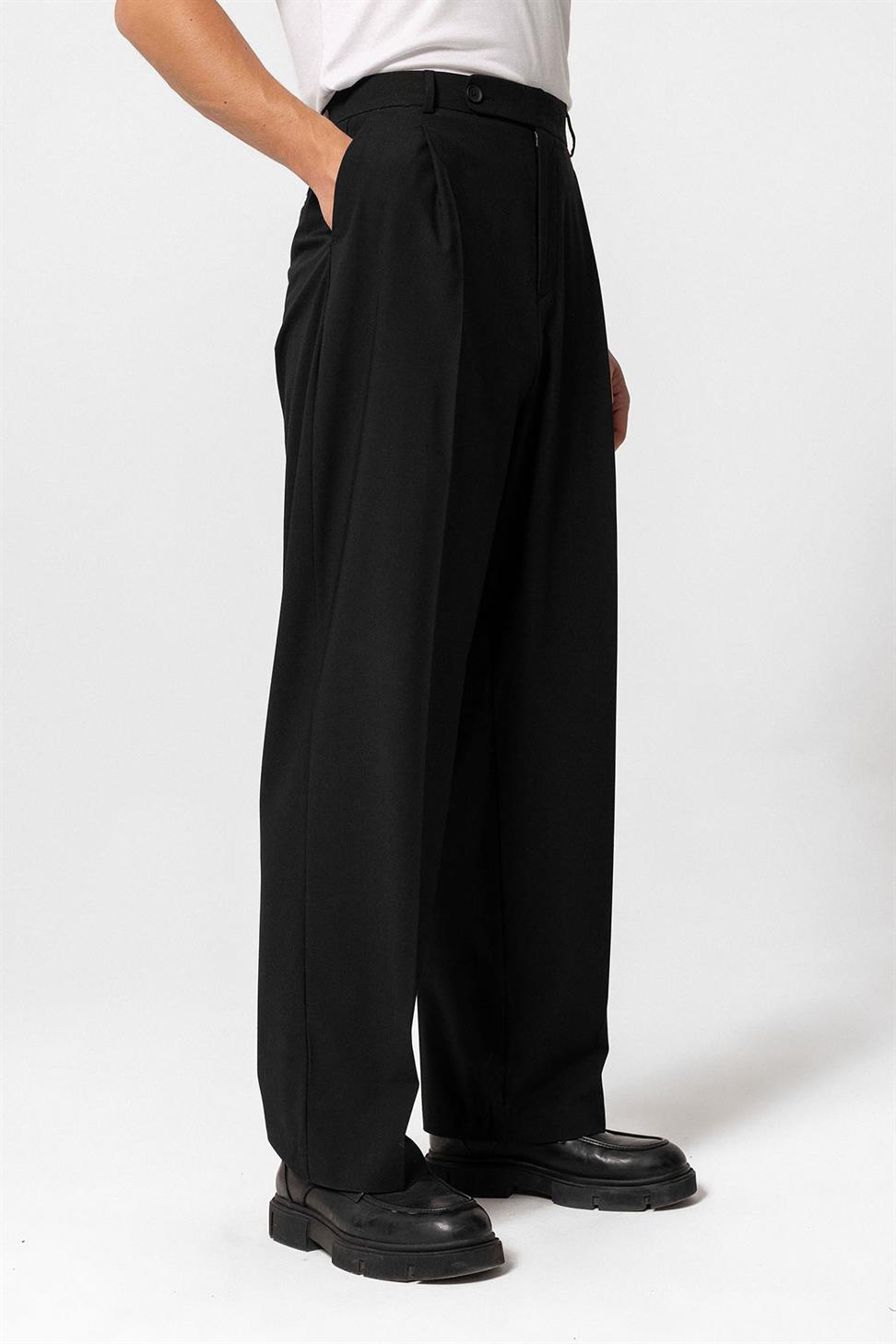 بنطلون قماشي فضفاض عالي الخصر للرجال