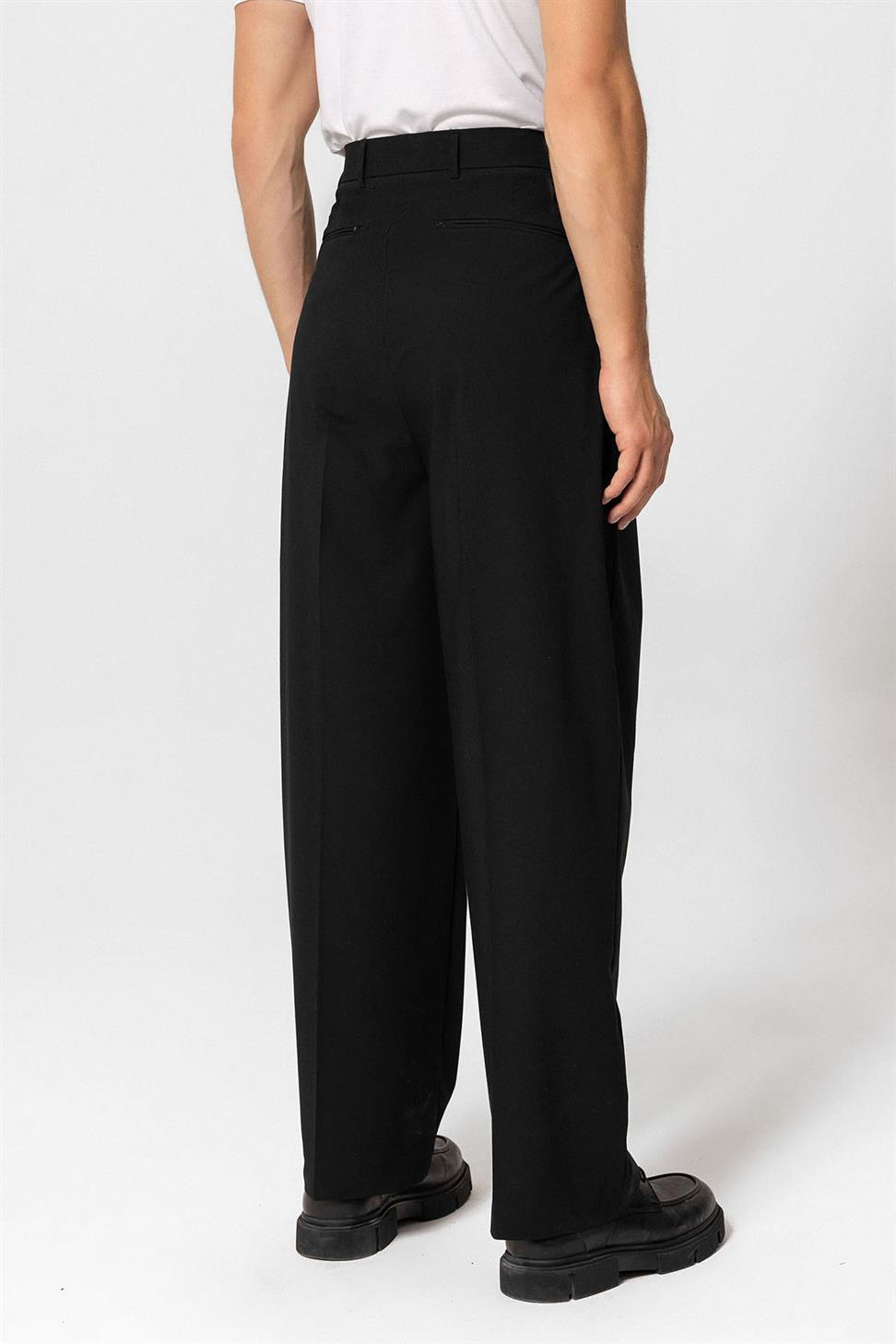 بنطلون قماشي فضفاض عالي الخصر للرجال