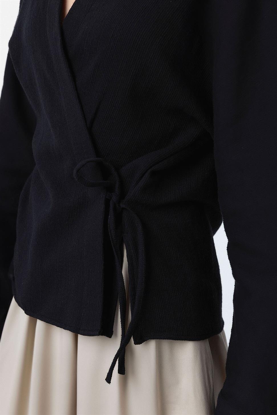 Antioch Siyah Bağlamalı Kimono Kadın Gömlek