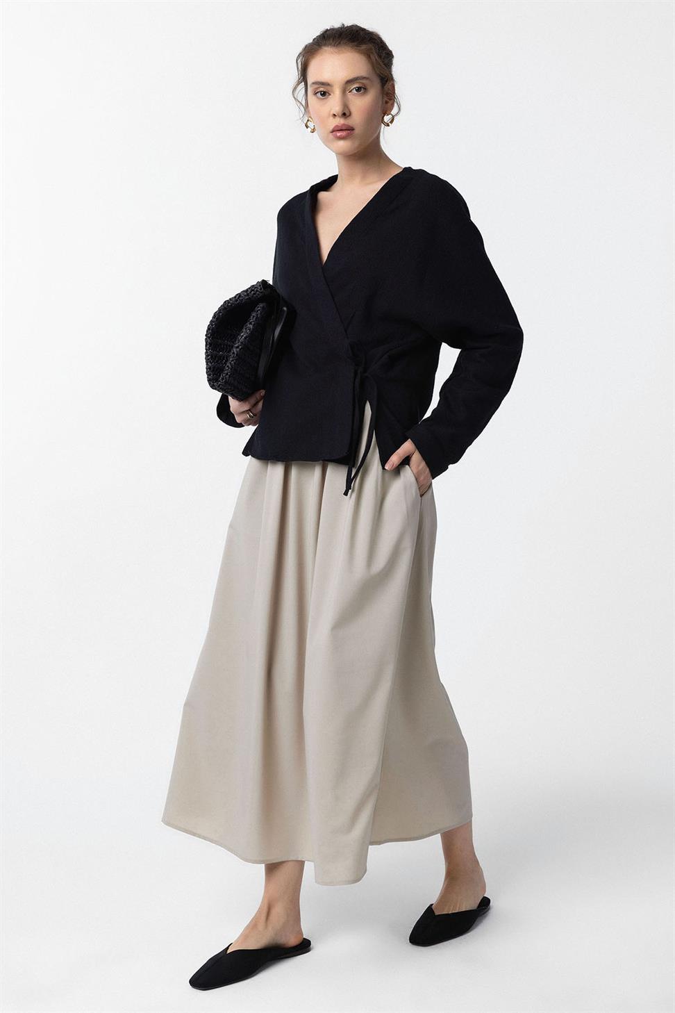 Antioch Siyah Bağlamalı Kimono Kadın Gömlek