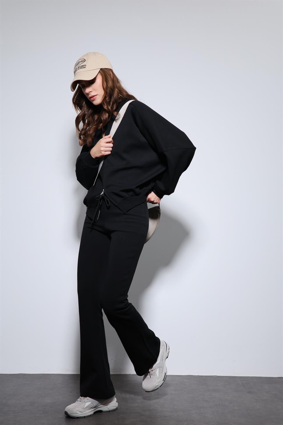 Antioch Siyah Bomber Ceket ve İspanyol Paça Eşofman Takım