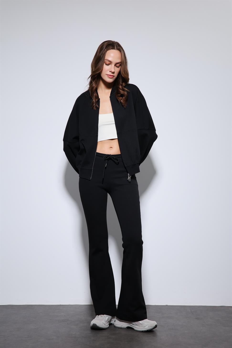 Antioch Siyah Bomber Ceket ve İspanyol Paça Eşofman Takım
