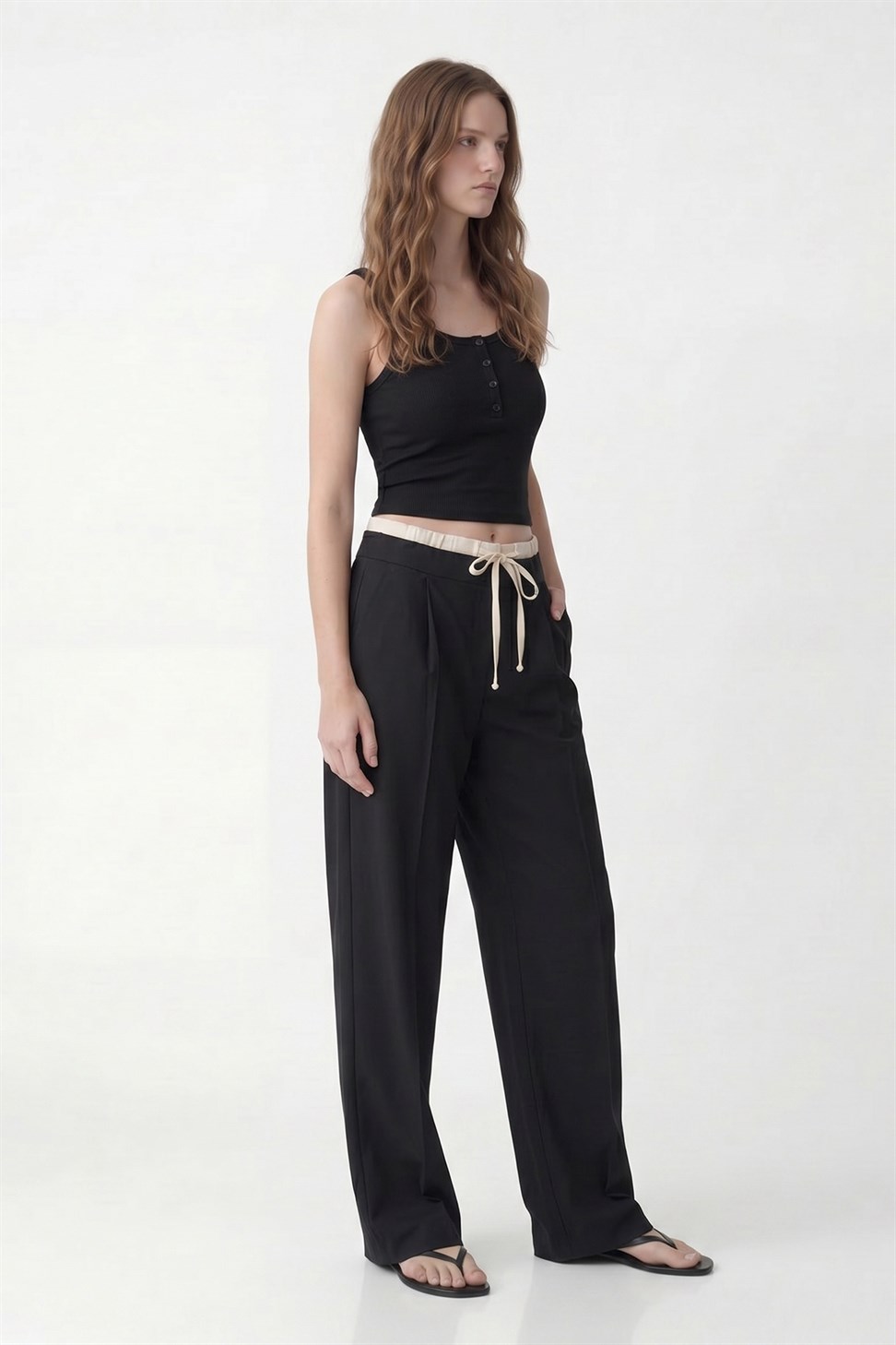 Antioch Siyah Çift Bel Bantlı Kadın Pantolon