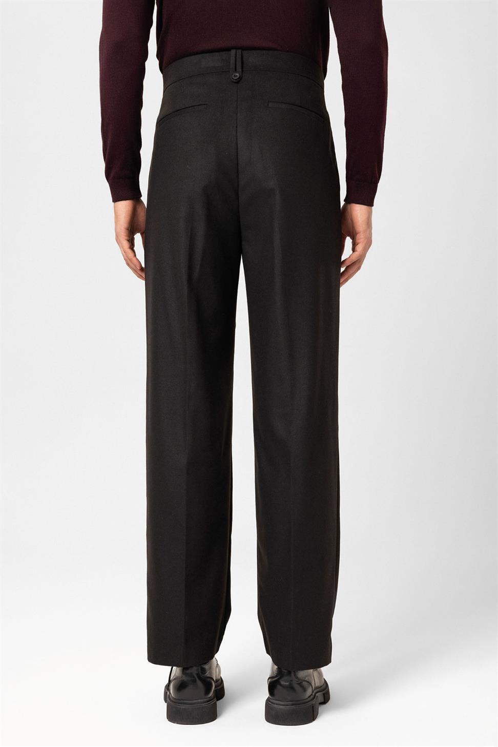 Antioch Siyah Çift Pileli Yüksek Bel Erkek Pantolon