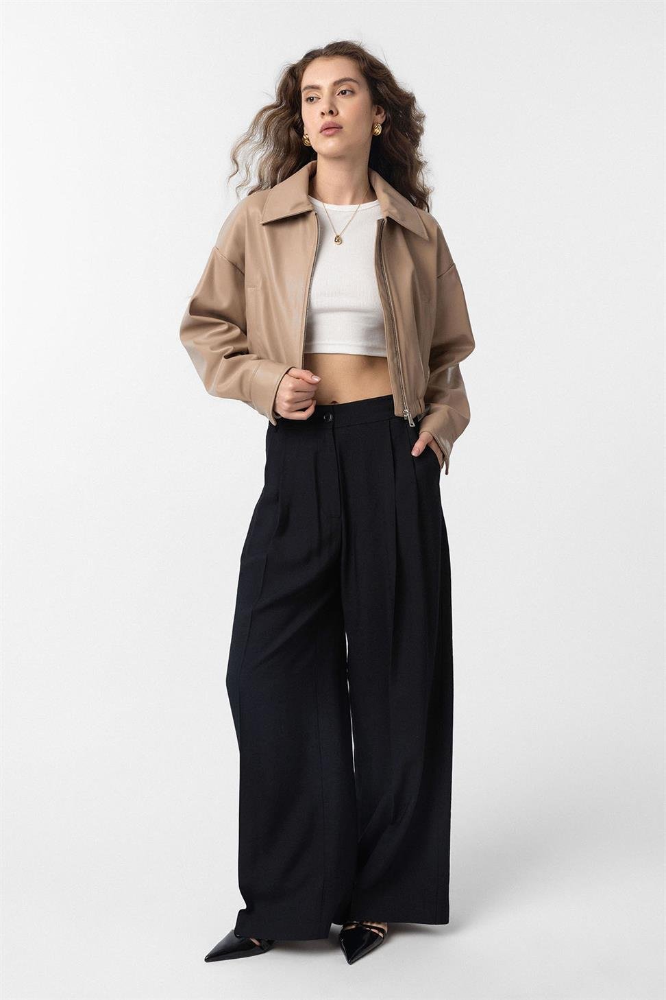 Antioch Siyah Çift Pilili Kadın Pantolon