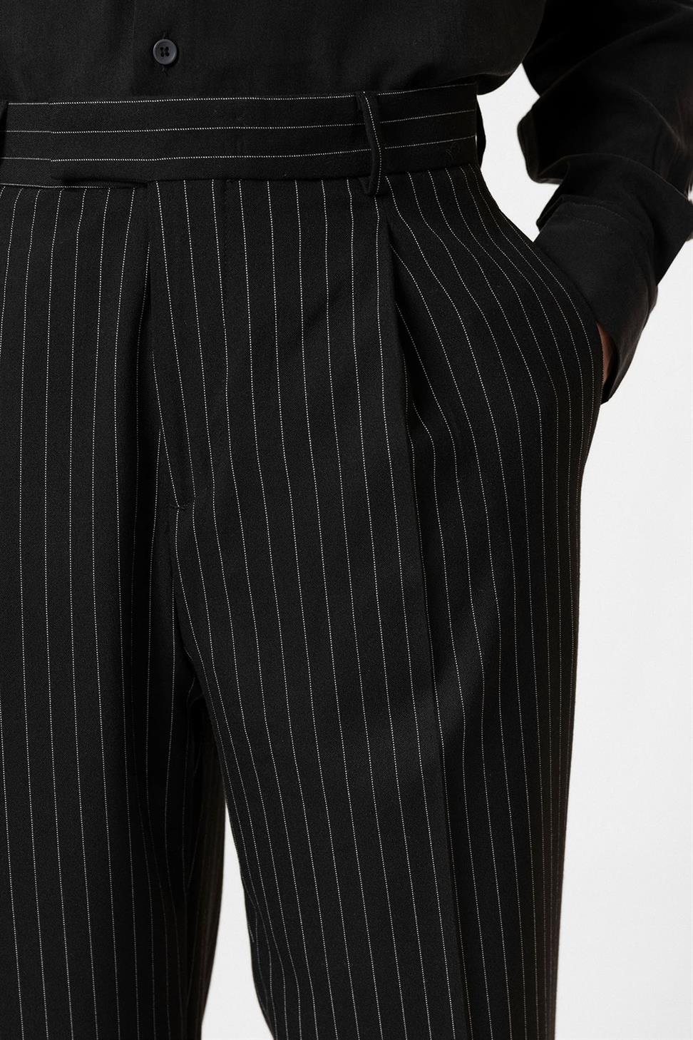 Antioch Siyah Çizgili Relaxed Fit Erkek Pantolon