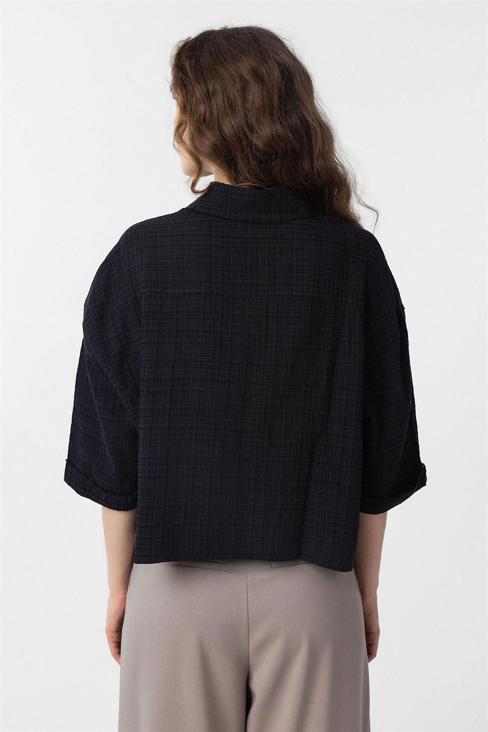 Antioch Siyah Crop Dokulu Kadın Gömlek