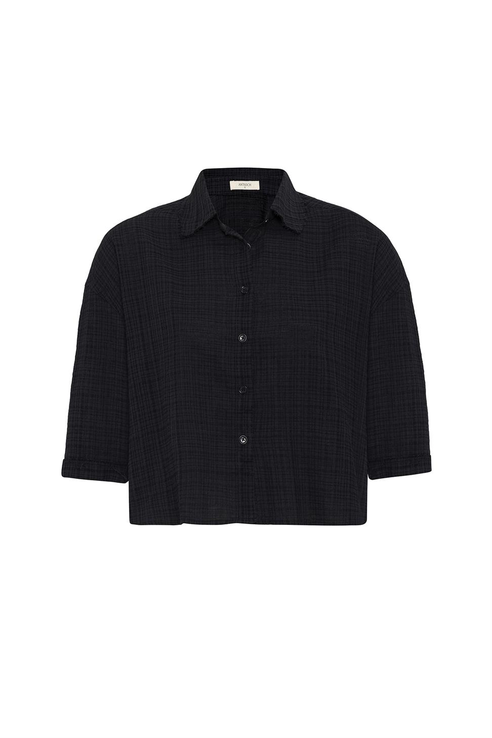 Antioch Siyah Crop Dokulu Kadın Gömlek