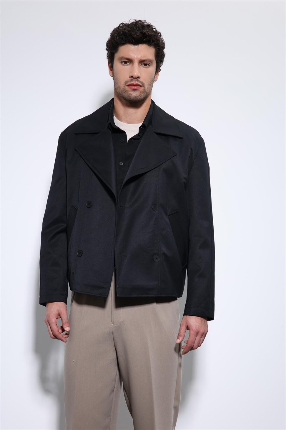 Antioch Siyah Crop Fit Erkek Trençkot