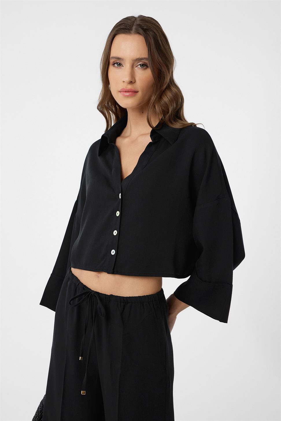 Antioch Siyah Crop Kadın Gömlek