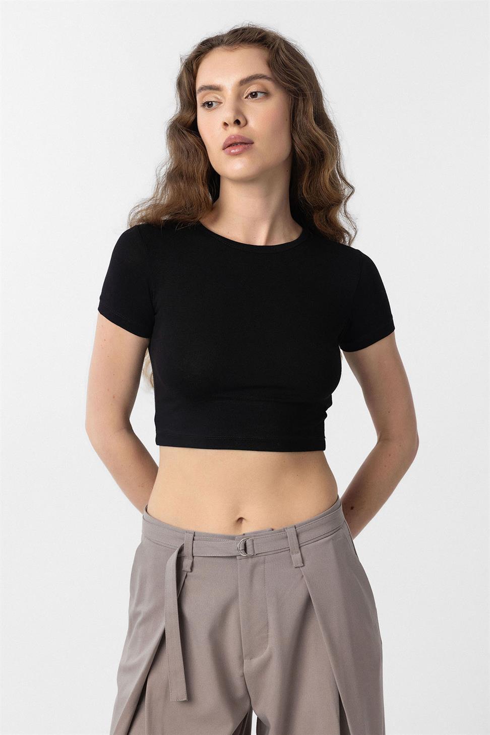 Antioch Siyah Crop Kadın T-Shirt