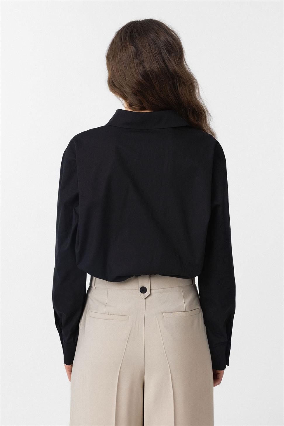 Antioch Siyah Crop Poplin Kadın Gömlek