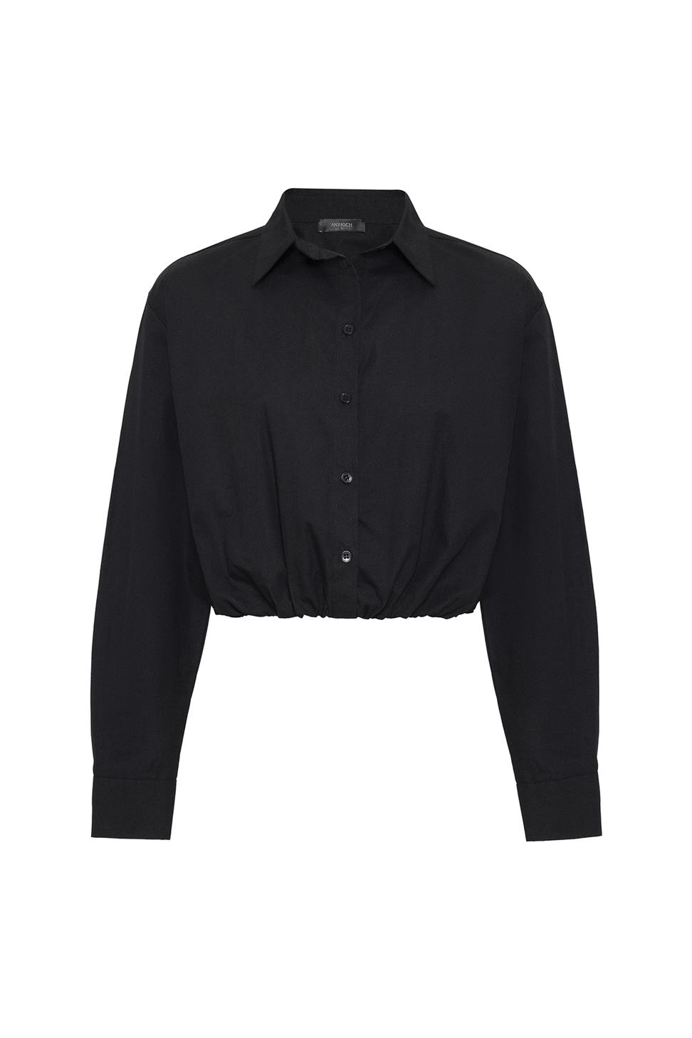 Antioch Siyah Crop Poplin Kadın Gömlek