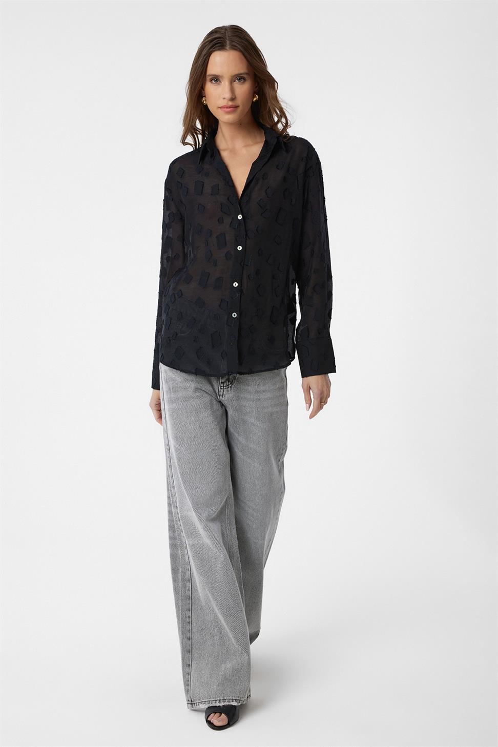 Antioch Siyah Desenli Transparan Gömlek