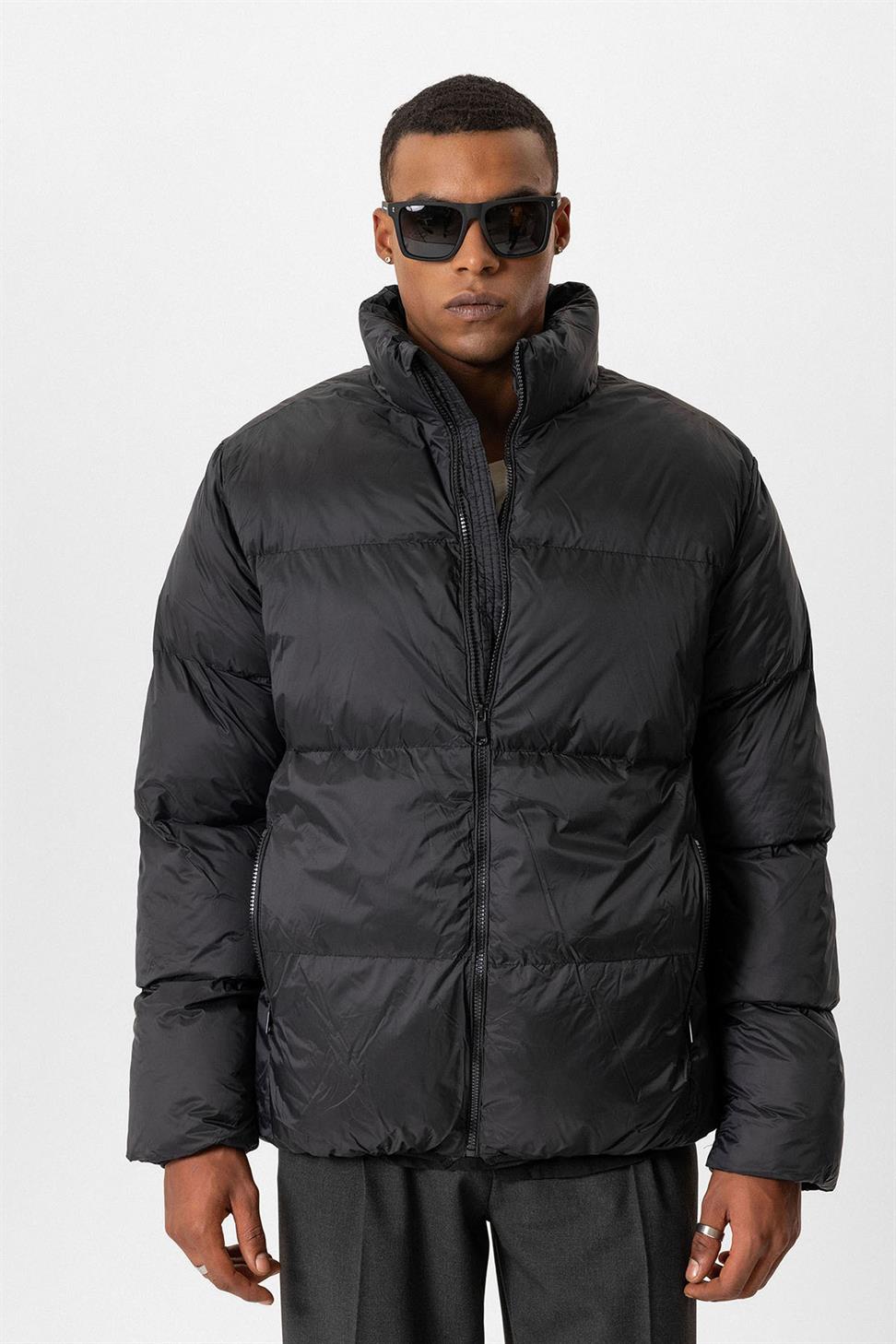 Antioch Siyah Dik Yaka Kauçuk Şişme Mont