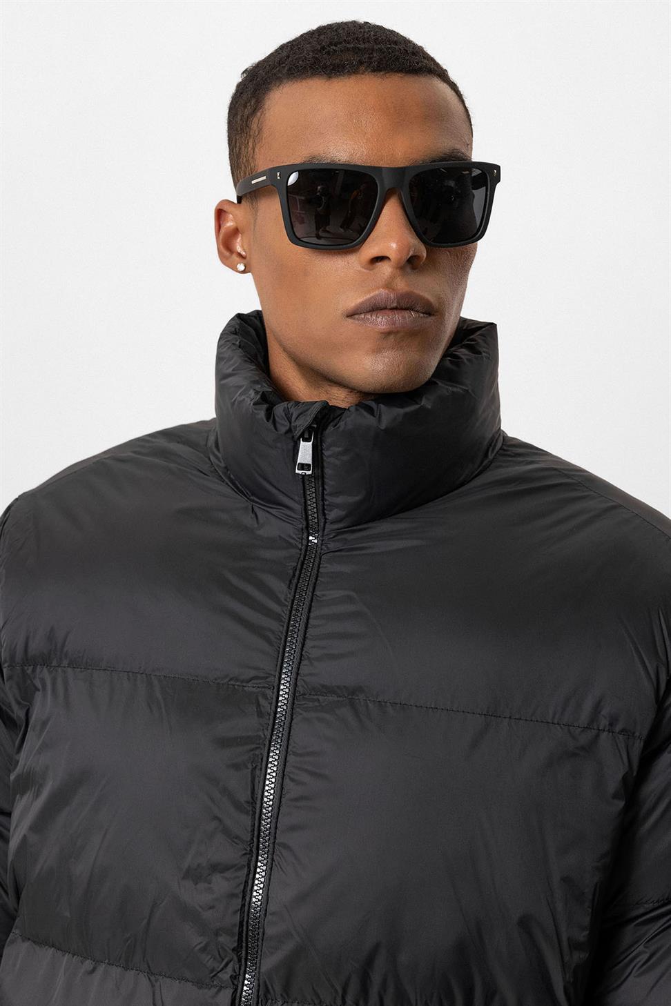 Antioch Siyah Dik Yaka Kauçuk Şişme Mont