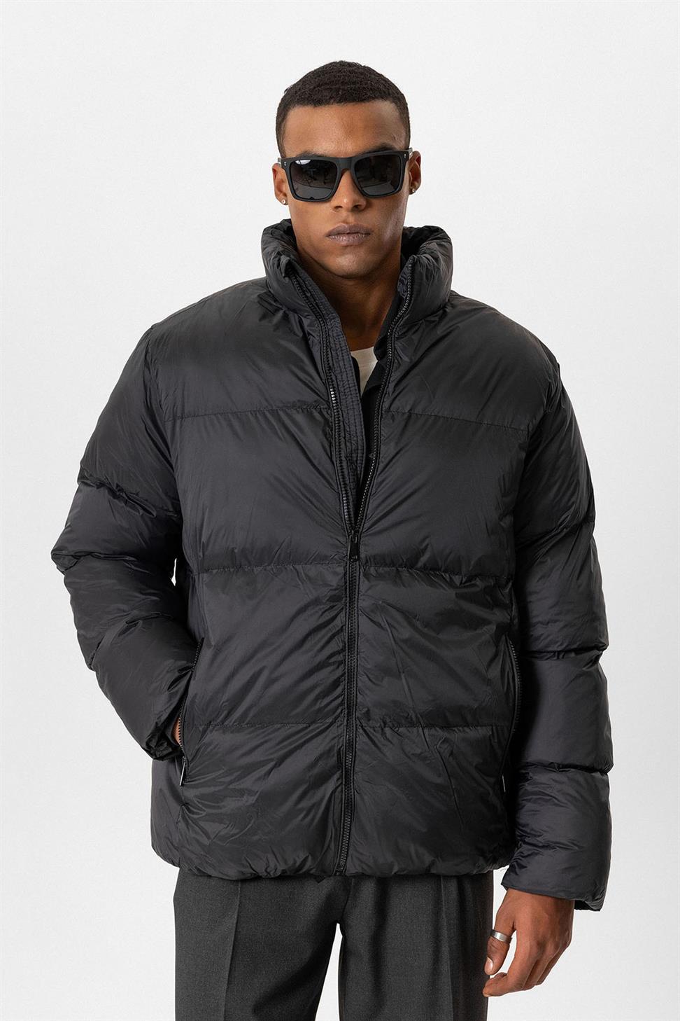 Antioch Siyah Dik Yaka Kauçuk Şişme Mont