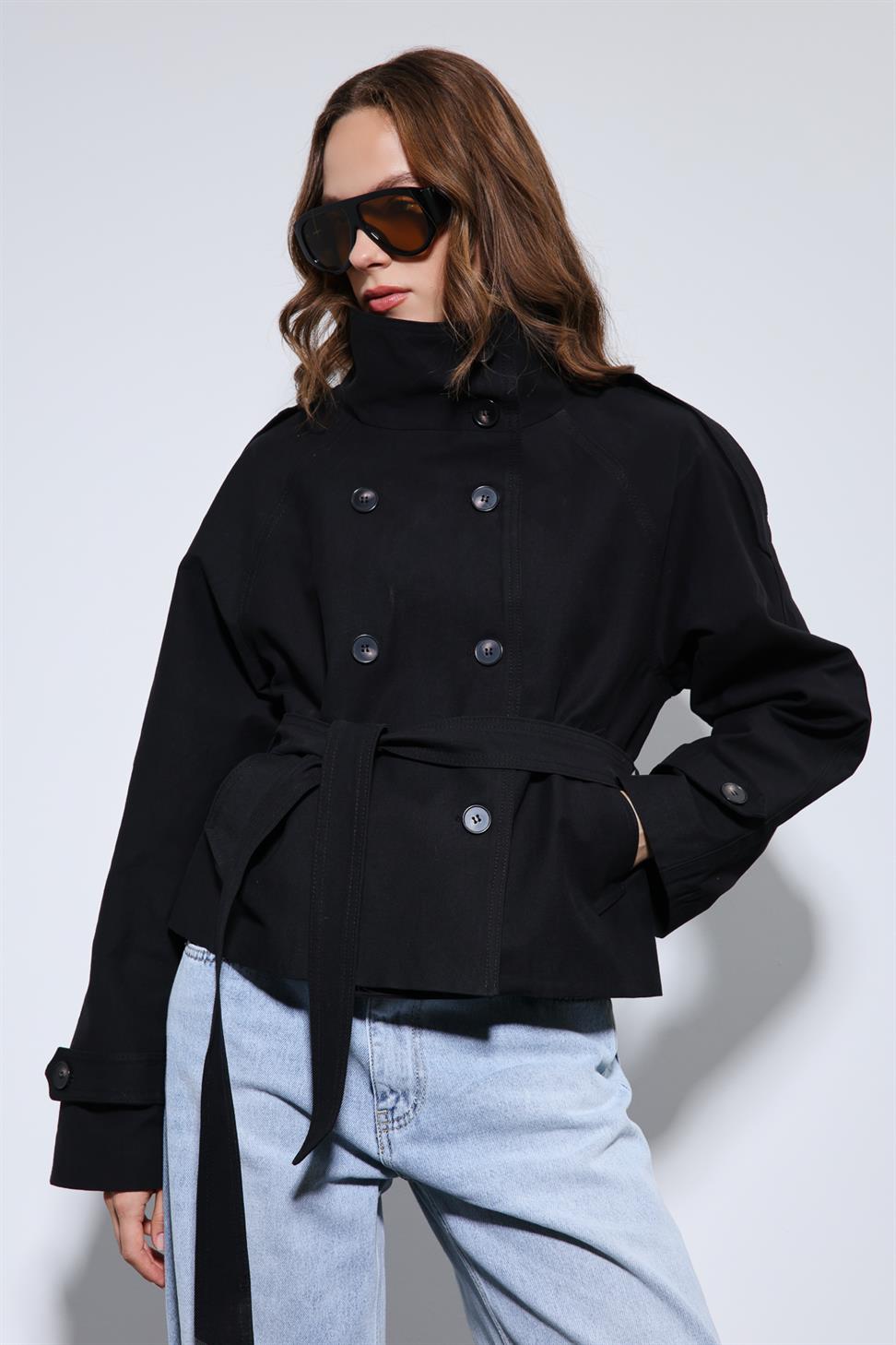 Stand Collar Double-Breasted Trench Coat