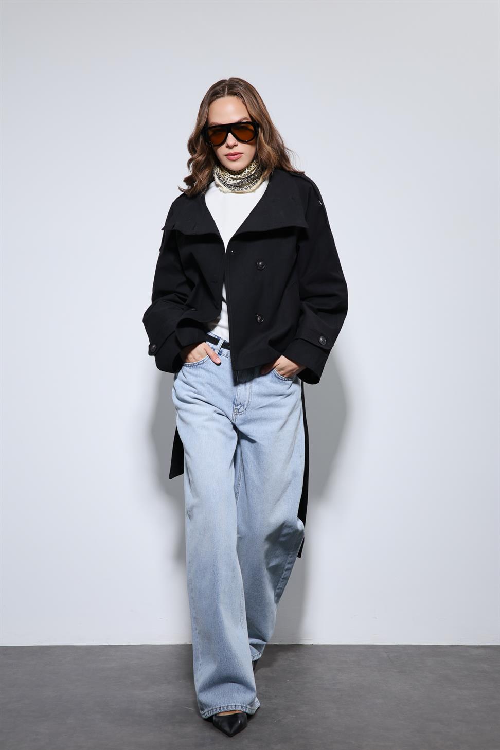Stand Collar Double-Breasted Trench Coat