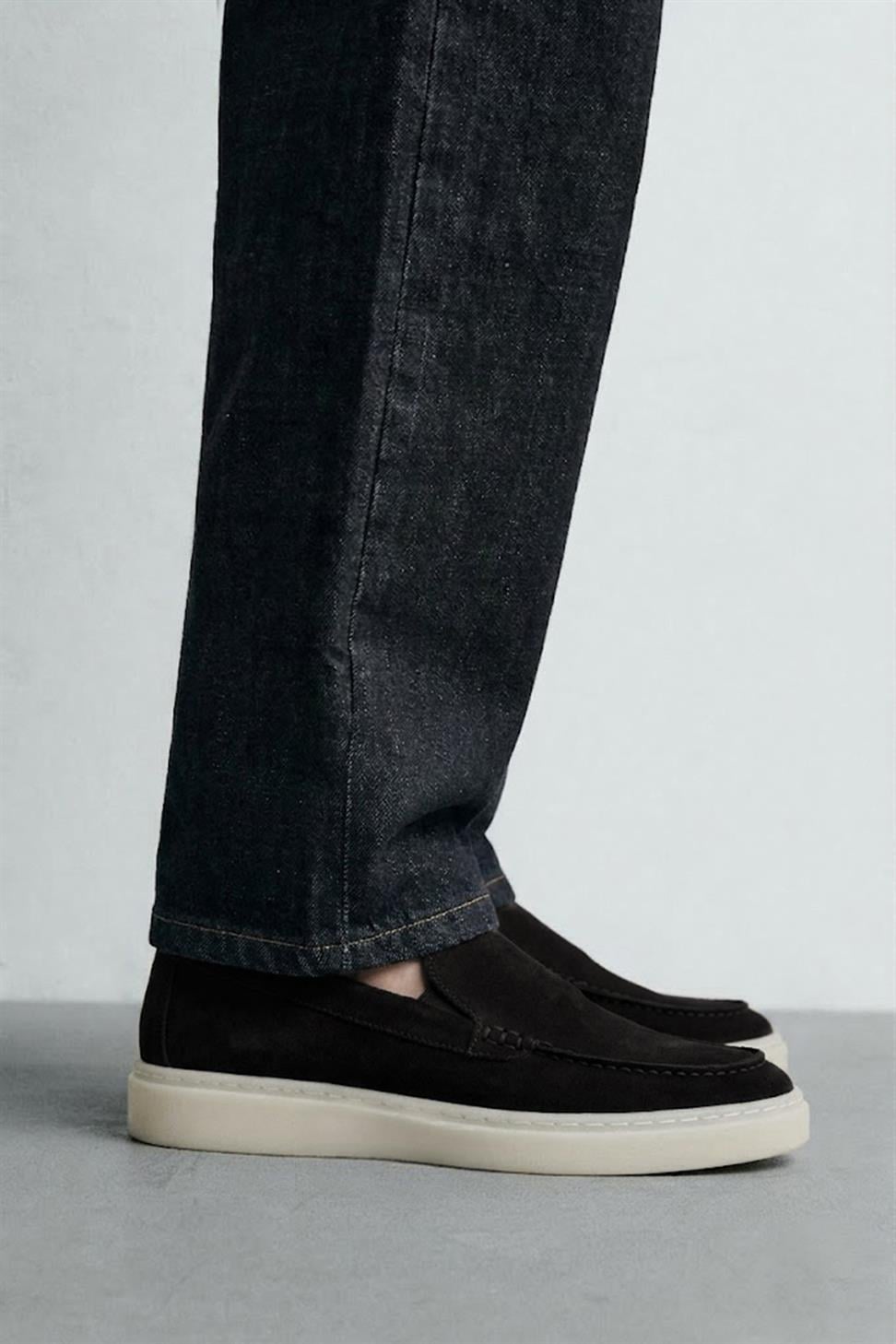 Antioch Siyah Dikişli Burunlu Süet Deri Makosen