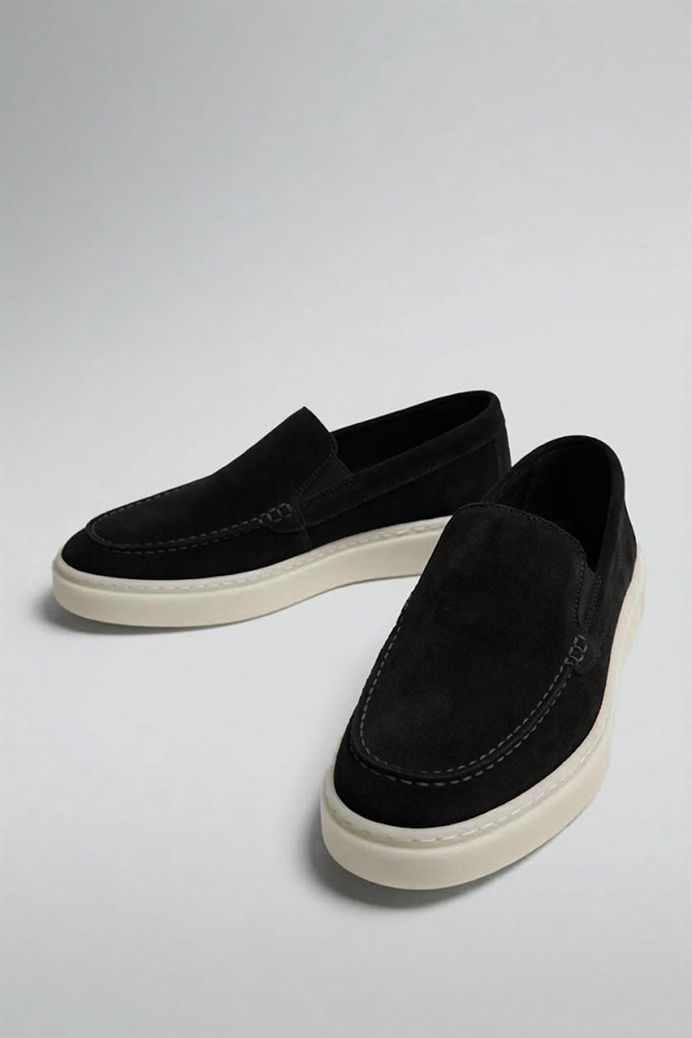 Antioch Siyah Dikişli Burunlu Süet Deri Makosen