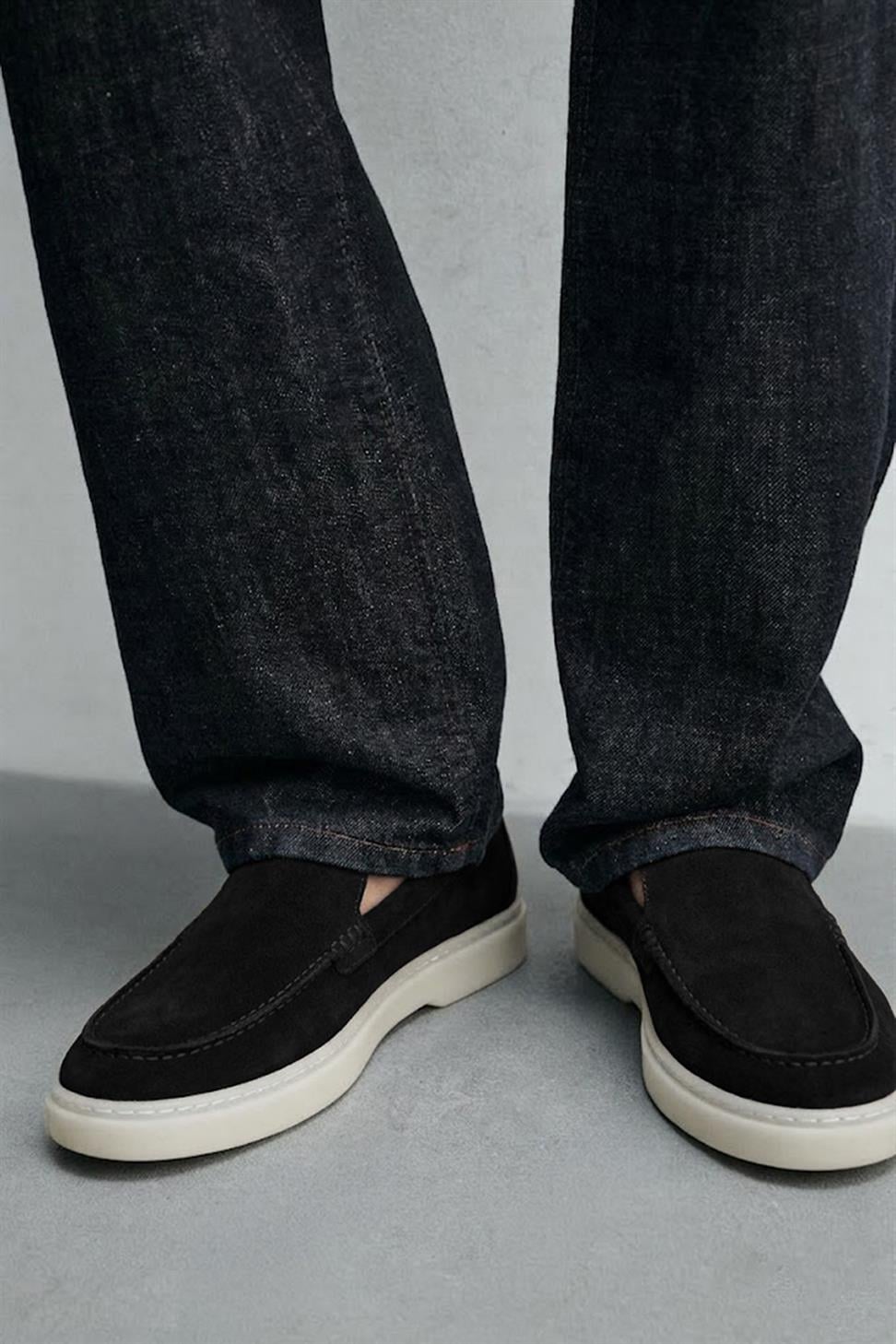 Antioch Siyah Dikişli Burunlu Süet Deri Makosen