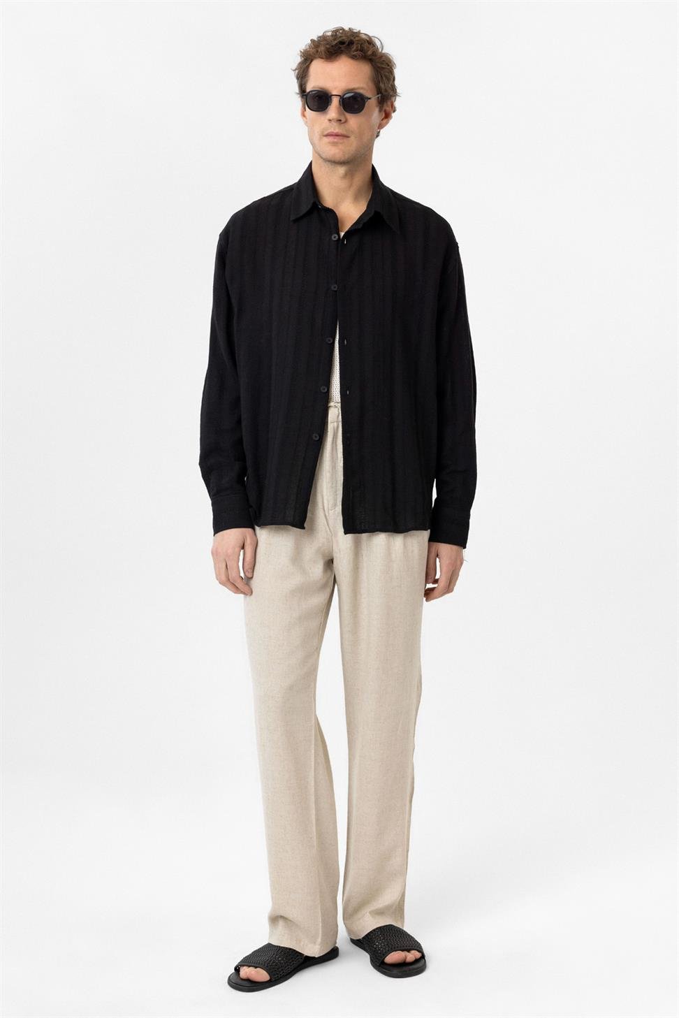 Antioch Siyah Dokulu Jakarlı Pamuklu Erkek Gömlek