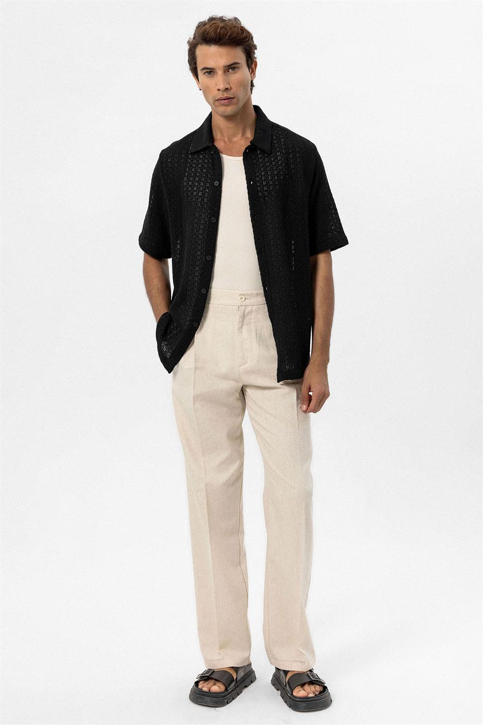 Antioch Siyah Dokulu Kroşe Erkek Gömlek