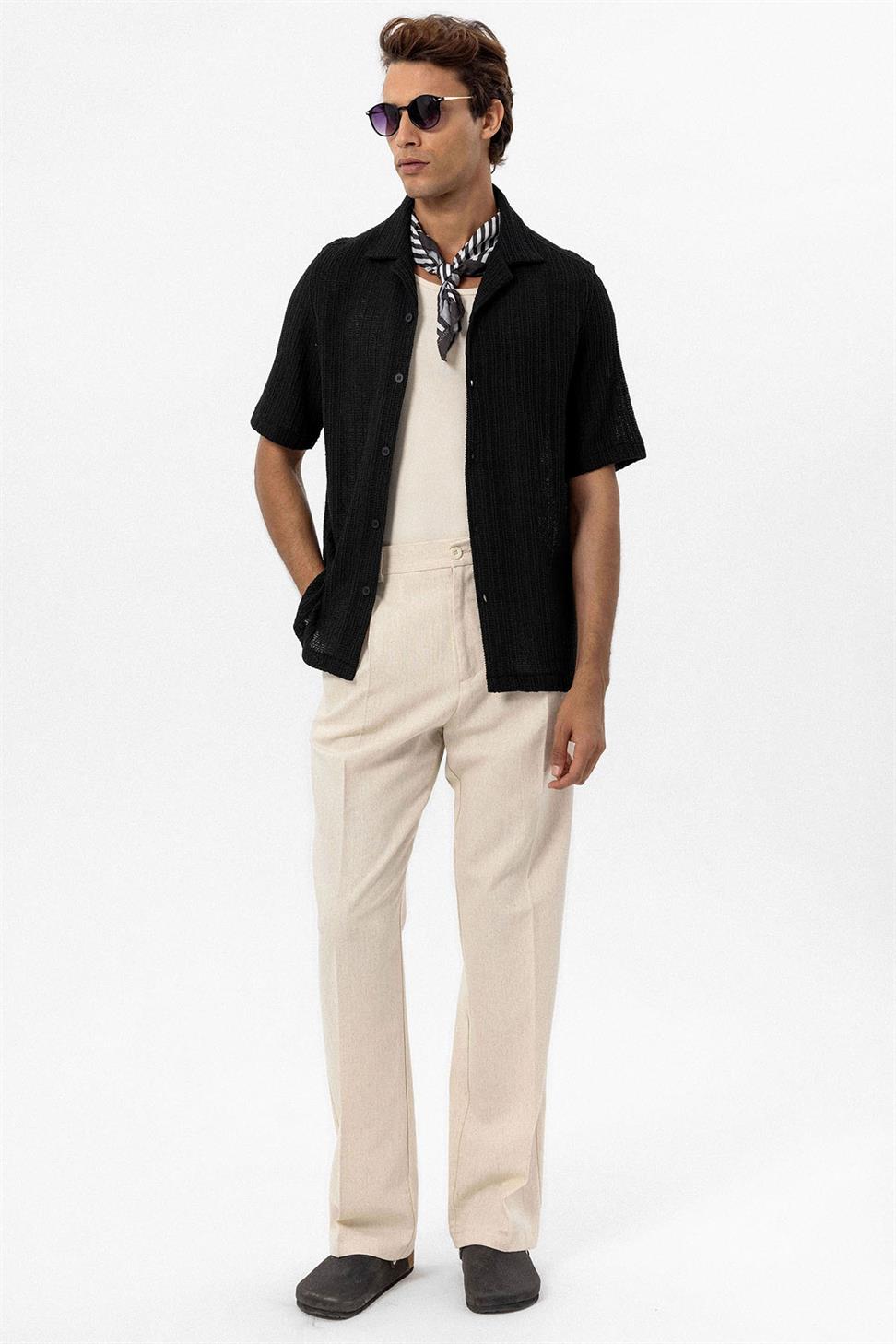 Antioch Siyah Dokulu Kroşe Erkek Gömlek