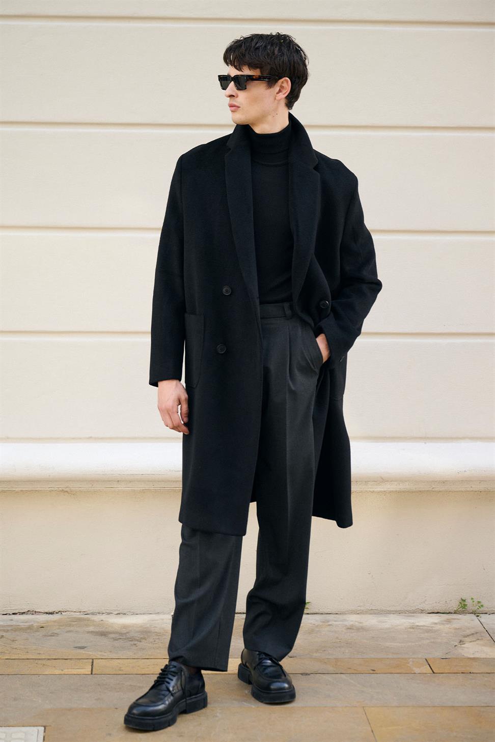 Antioch Siyah Dokulu Kruvaze Kapama Erkek Mont