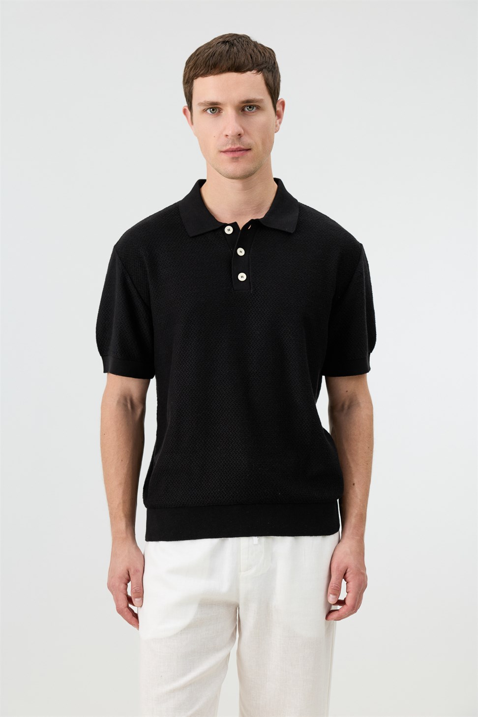 Antioch Siyah Dokulu Polo Yaka Triko Erkek T-Shirt