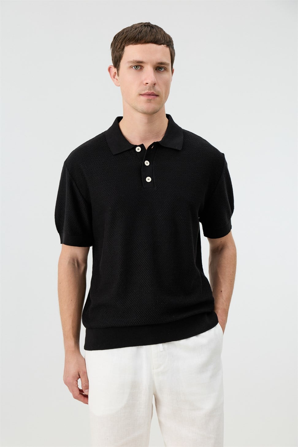 Antioch Siyah Dokulu Polo Yaka Triko Erkek T-Shirt