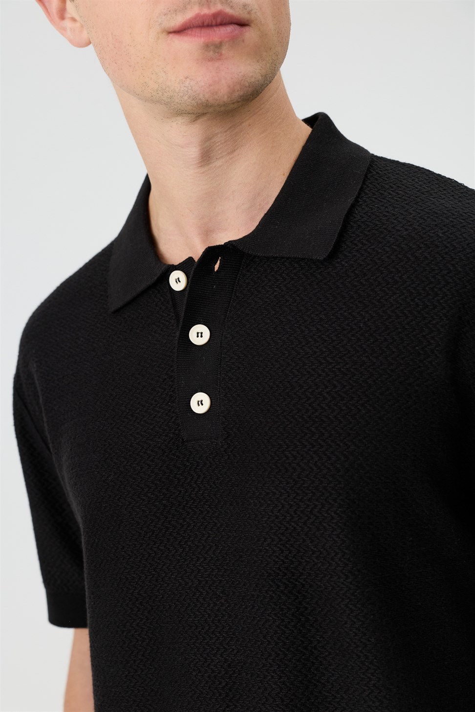 Antioch Siyah Dokulu Polo Yaka Triko Erkek T-Shirt